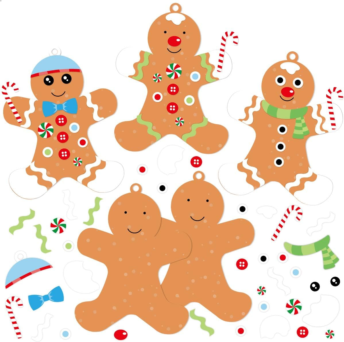 12 Gingerbread Man Craft Kit for Kids DIY Create Your Own Foam Gingerbread Man Ornament Self-Adhesive Sticker Sheets Fun Holiday Gifts