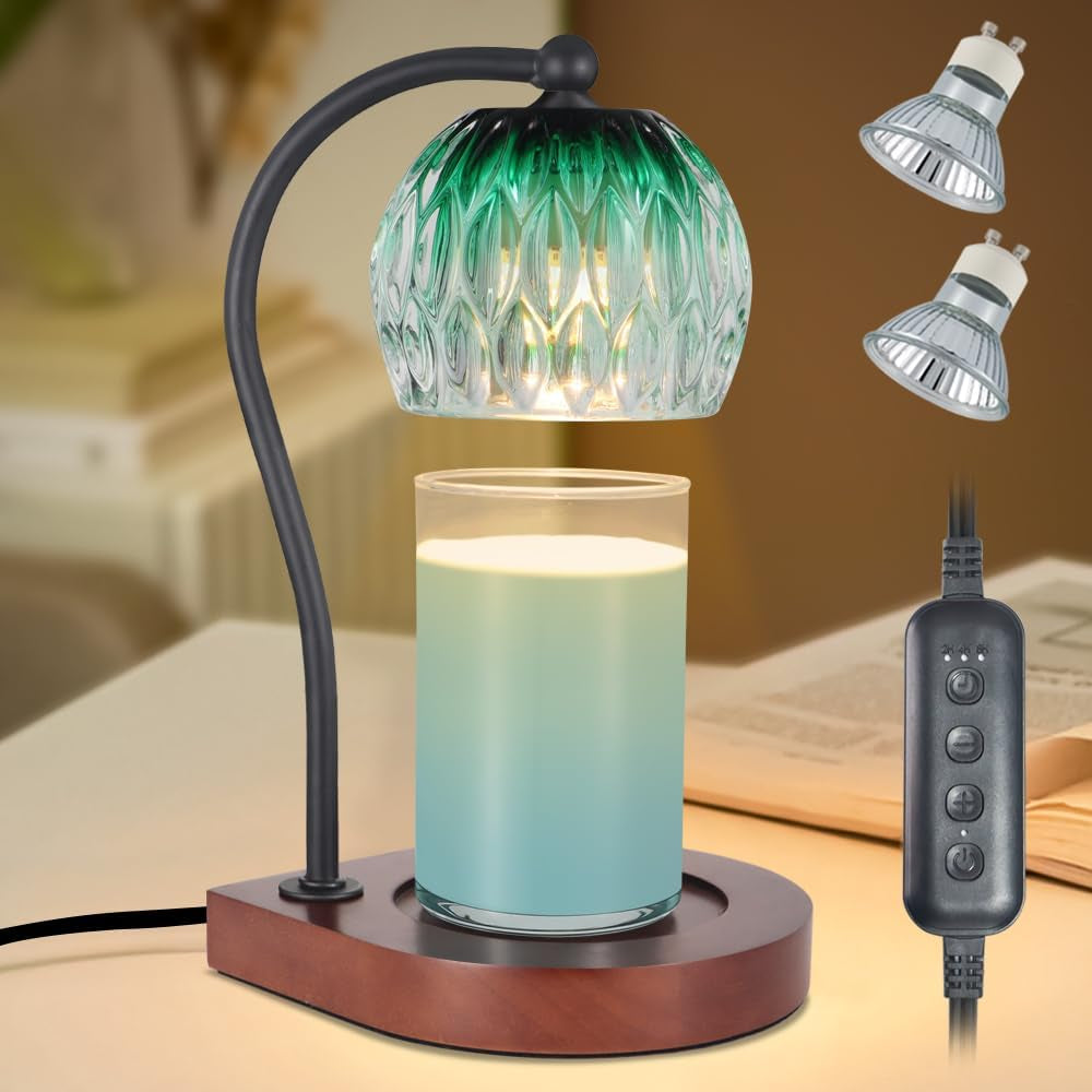 Dimmable Candle Warmer Lamp with Timer for Scented Jar Candles Electric Candle Wax Melt Warmer Suitable for Bedroom New Home Decor Christmas Birthday Gifts for Women Mom(With 2 Bulbs)