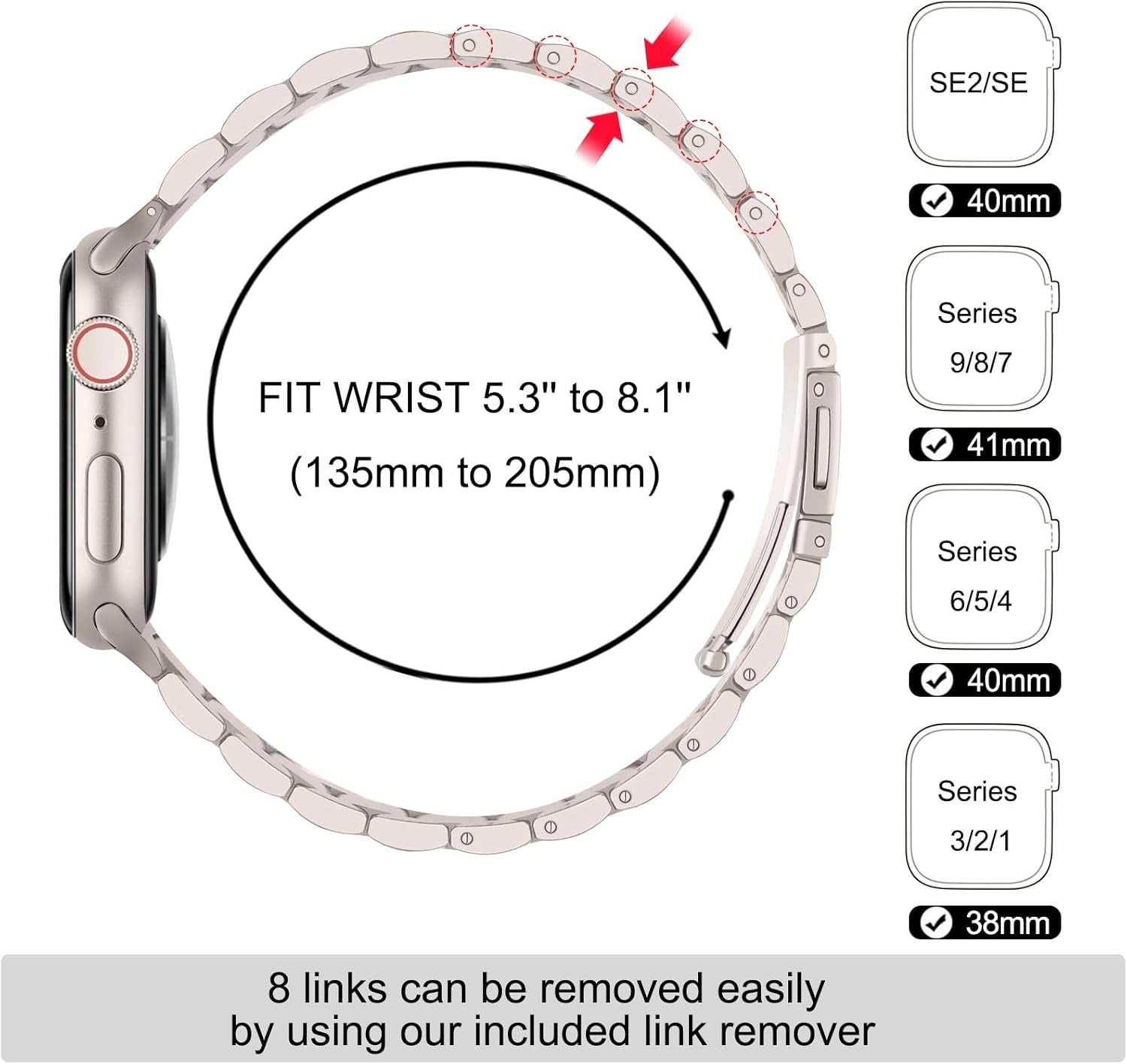 Thin Band for Apple Watch Series 10 42Mm / 9 8 7 41Mm / SE (2Nd Gen) 40Mm Starlight, Women Stainless Steel Bands Replacement Strap for Iwatch SE 6 5 4 3 2 1 40Mm 38Mm