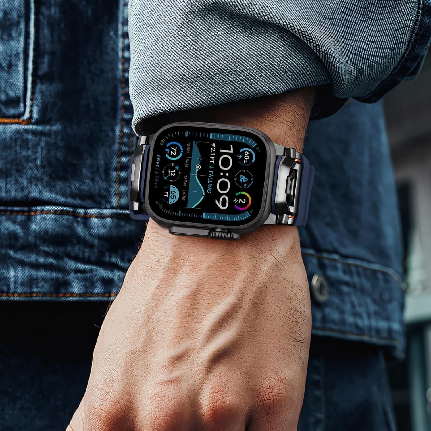Rugged Bands Compatible for Apple Watch Ultra 2/Ultra Band 49Mm 46Mm 45Mm 44Mm 42Mm, Silicone Sport Strap with Durable Stainless Steel Connector for Iwatch Series 10 9 8 7 6 5 4 3 SE