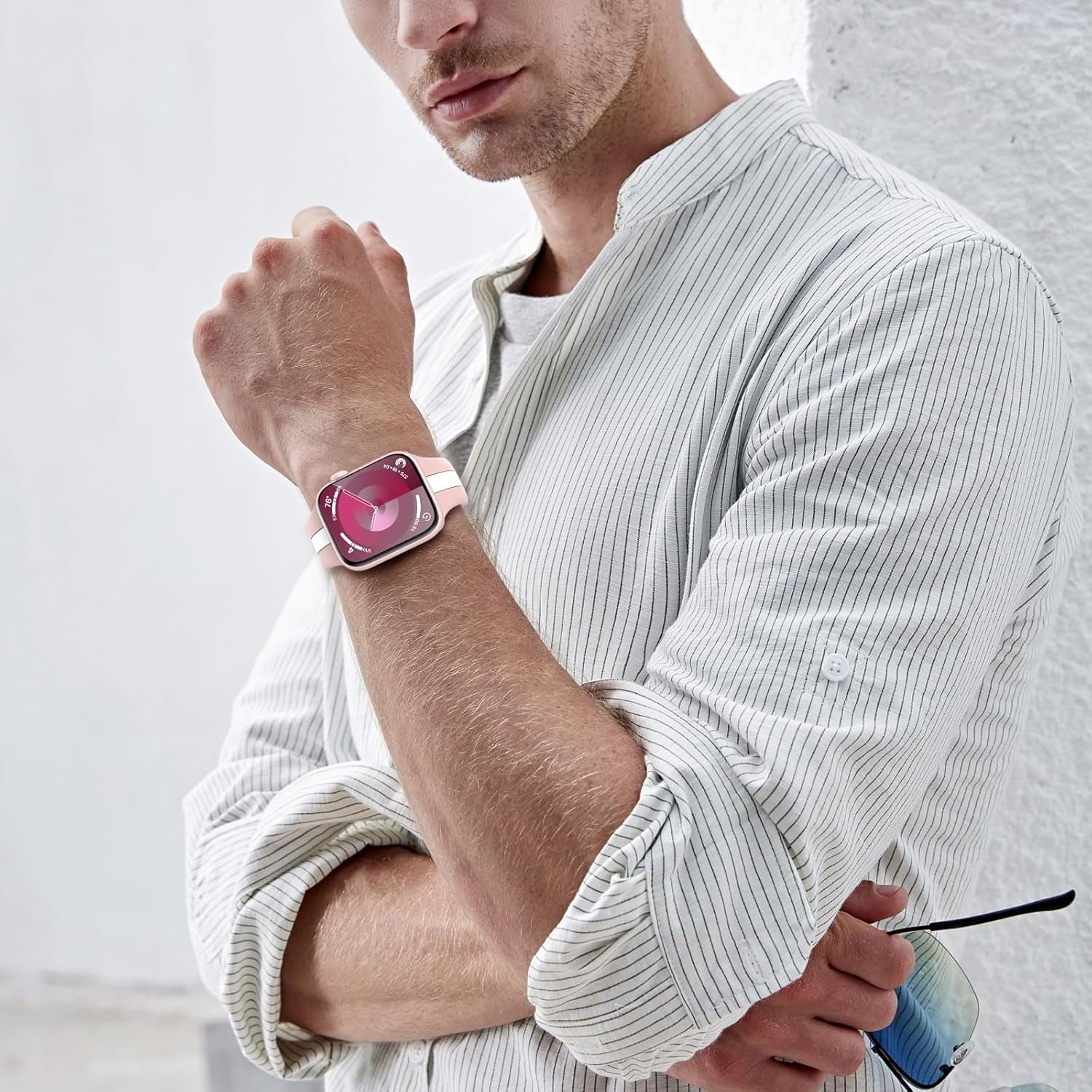 Watch Band Compatible with Apple Watch for Women Men,Fashion Double-Color Wristband Replacement Sport Straps for Iwatch Series 9 8 7 6 5 4 3 2 1 SE