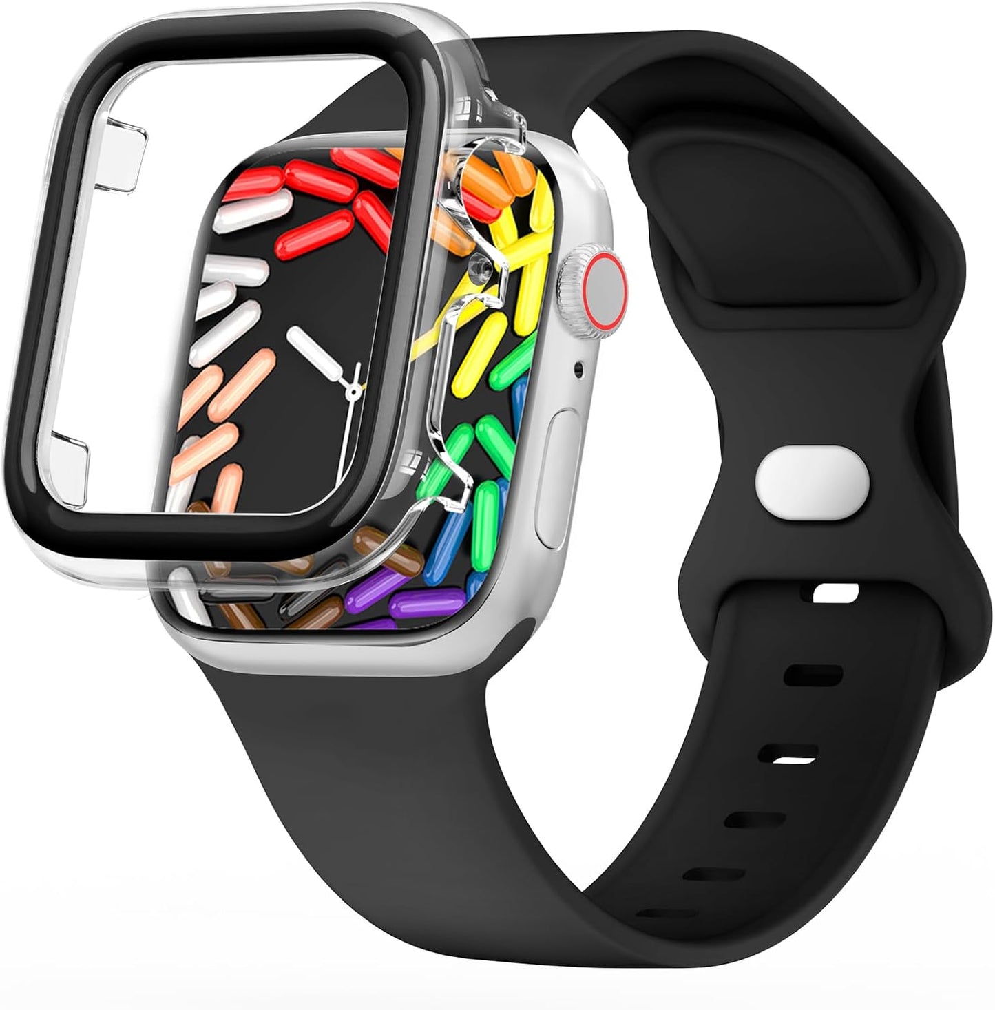 Sport Band Compatible for Apple Watch Band 41Mm 40Mm 38Mm 42Mm 46Mm 45Mm 44Mm 49Mm with Bumper Case, Women Girl Men Soft Silicone Strap for Iwatch Series 10 9 8 7 6 / SE 5 4 3 2 1 Ultra