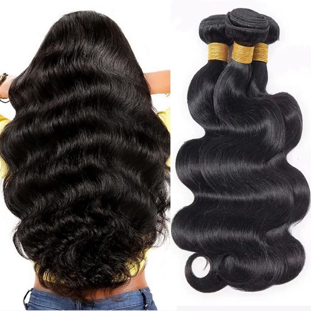 Body Wave Brazilian Virgin Hair Bundles - Unprocessed 100% Human Hair Weave for Black Women - 3 Bundles Natural Black Color Hair Extensions