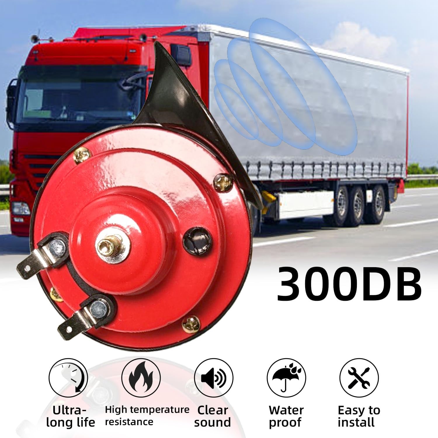 300DB Super Loud Train Horns, 12V Waterproof Air Horns Replacement Kit, Car, Motorcycle, Truck, Bike, Boat Car Air Electric Snail Double Horn, Automotive Accessories Universal for Car