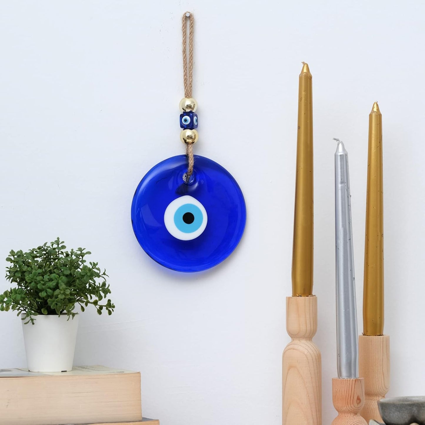 X-Large Evil Eye Wall Decor 5.2'' Blue Glass Turkish Greek Nazar Amulet Good Luck & Protection Charm - Handmade Hanging Ornament for Home,Office, Garden, Door - Ojo Turco