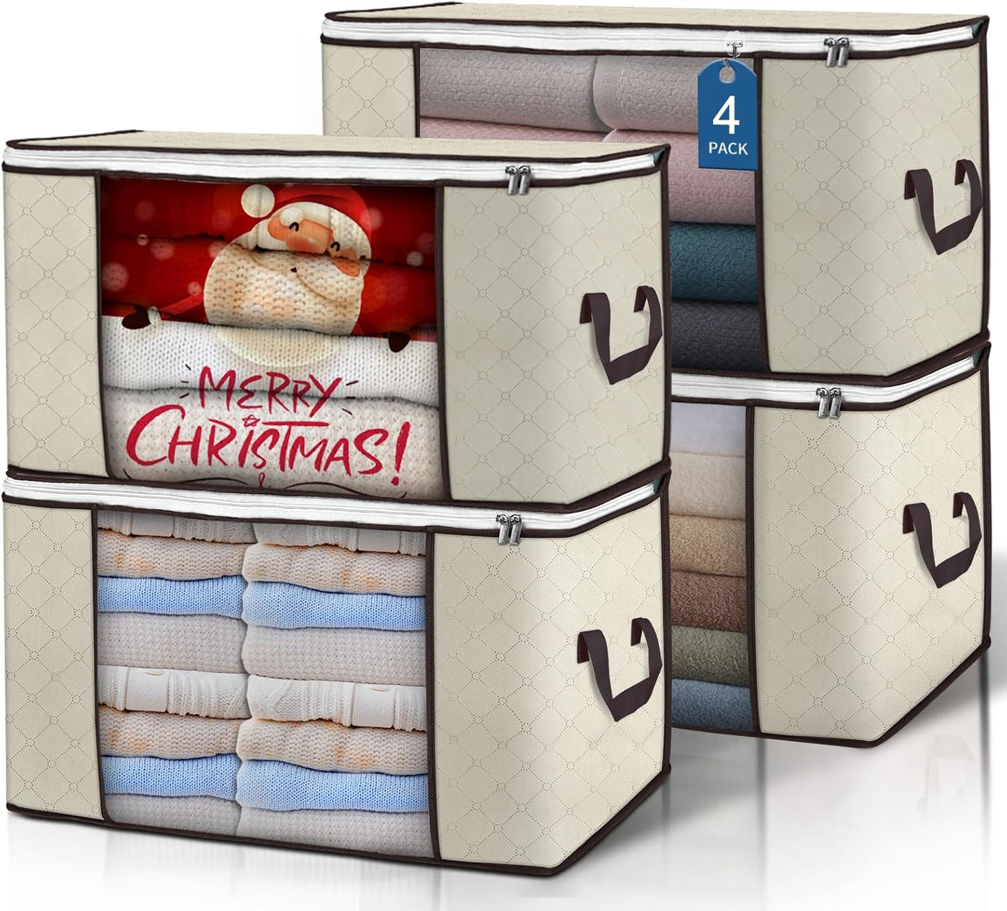 90 L Large Storage Bags, 6 Pack Clothes Storage Bins Foldable Closet Organizers Storage Containers with Reinforced Handle for Clothing, Blanket, Comforters, Bed Sheets, Pillows and Toys (Gray)