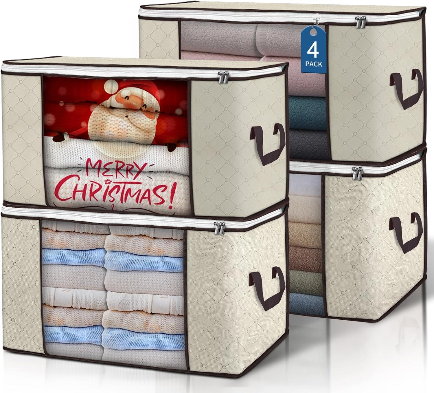 90 L Large Storage Bags, 6 Pack Clothes Storage Bins Foldable Closet Organizers Storage Containers with Reinforced Handle for Clothing, Blanket, Comforters, Bed Sheets, Pillows and Toys (Gray)