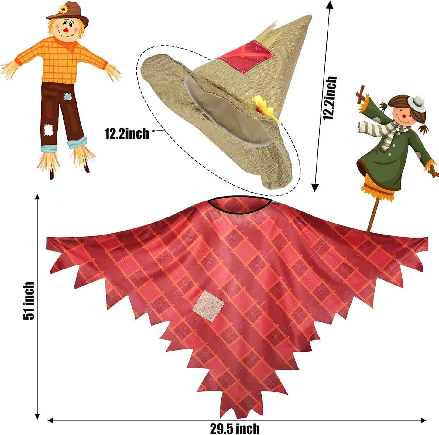Halloween Scarecrow Costume for Women Adult Scarecrow Poncho Scarecrow Hat Plaid Halloween Costumes for Halloween Decorations Role Playing Party Accessory