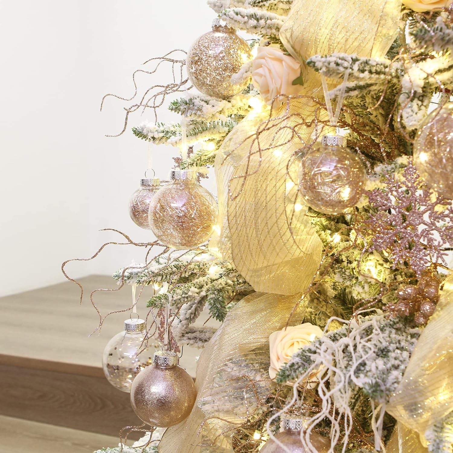 Shatterproof Clear Plastic Christmas Ball Ornaments Decorative Xmas Balls Baubles Set with Stuffed Delicate Decorations (60Mm/2.36''/30-Pack, Rose Gold)