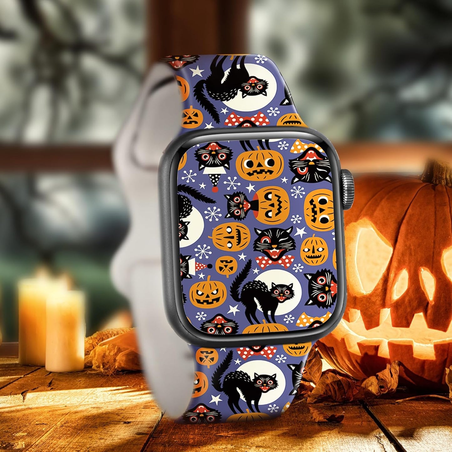 2 Pack Halloween Apple Watch Bands Compatible with Apple Watch Series 10 9 8 SE 7 6 5 4 3 2 1 Ultra 2 1, Iwatch Bands for Women Men, Halloween Band for Apple Watch 42Mm(Series 10) 41Mm 40Mm 38Mm (Weird Skulls & Black Cat)