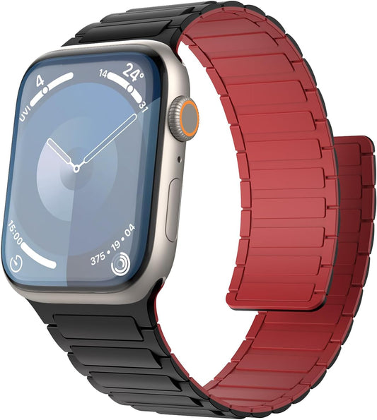Magnetic Band Compatible with Apple Watch Bands 42/44/45/46/49Mm Men Women, Strong Magnet Link Sport Replacement Strap for Iwatch Ultra 2 Ultra SE2 SE Series 10 9 8 7 6 5 4 3 2 1, Black/Red