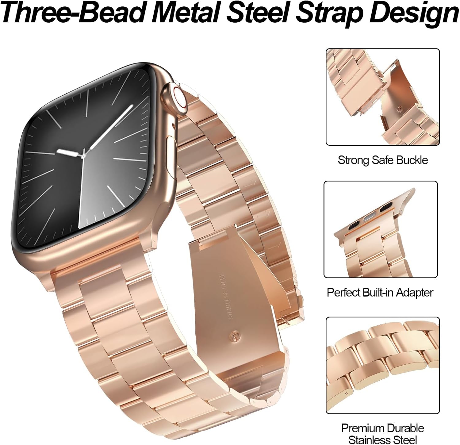 2-Pack Compatible for Apple Watch Band 41Mm 40Mm 38Mm, Rugged Stainless Steel Replacement Strap Metal Bands for Iwatch Series 8/7/6/5/4/3/2/1/SE/SE2 Women Men（Rosegold+Silvergold）