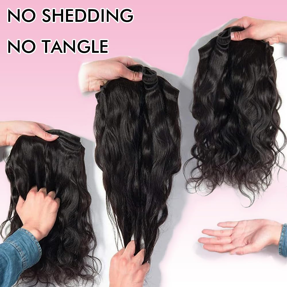 Body Wave Human Hair Bundles with Closure (16 18 20 +14) Brazilian 2X6 HD Lace Closure with Bundles 10A Grade Unprocessed Virgin Hair Bundles with Closure Natural Black Color