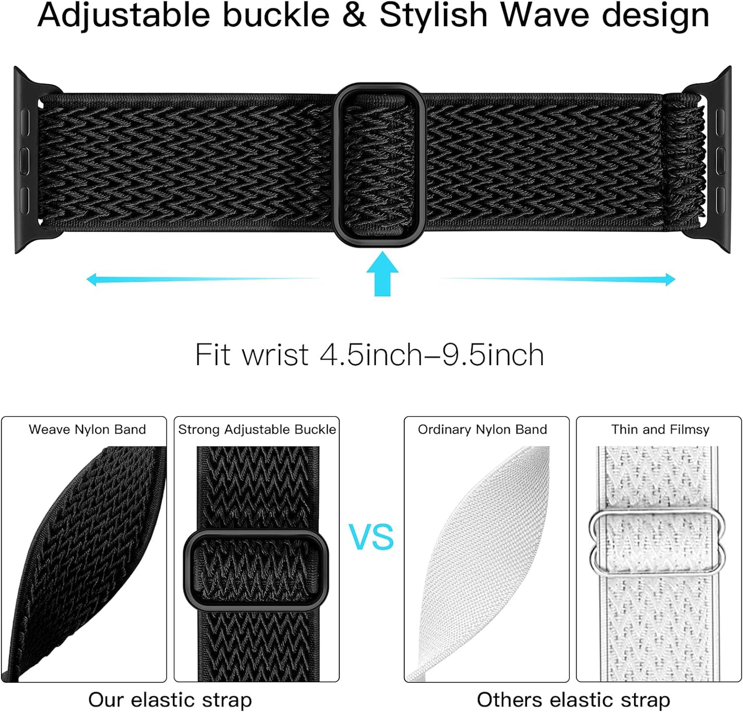 Nylon Stretchy Solo Loop Watch Band, Compatible with Apple Watch Series 1-9, SE, Ultra 38/40/41/42/44/45Mm, Adjustable Replacement Strap for Women Men