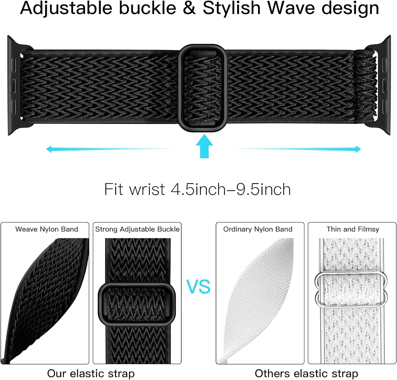 Nylon Stretchy Solo Loop Watch Band, Compatible with Apple Watch Series 1-9, SE, Ultra 38/40/41/42/44/45Mm, Adjustable Replacement Strap for Women Men