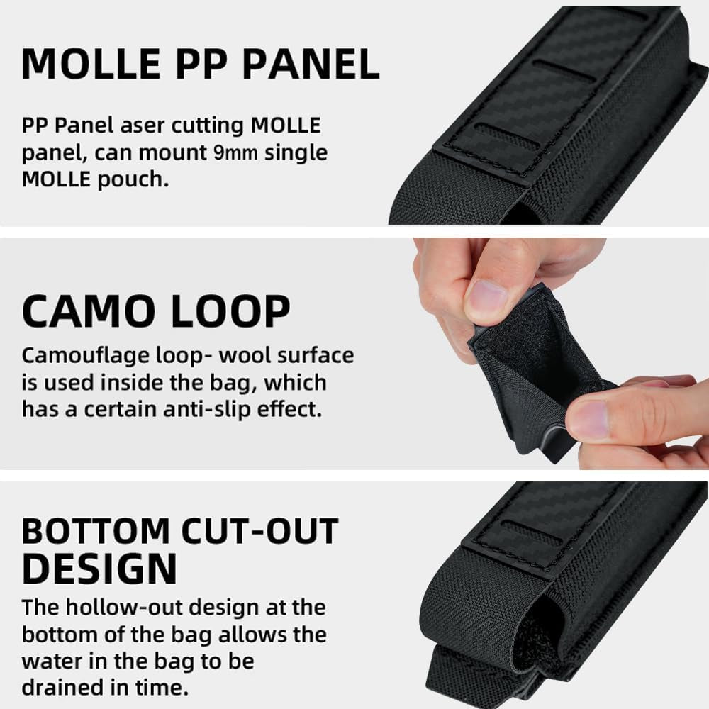 Pistol Mag Pouch 9Mm Magazine Pouches MOLLE Holder,For M1911 92F 9Mm .40 Magzines Flashlight Holster, with Carbon Fiber Patterned PP Plate Construction Single Magazines Carrier