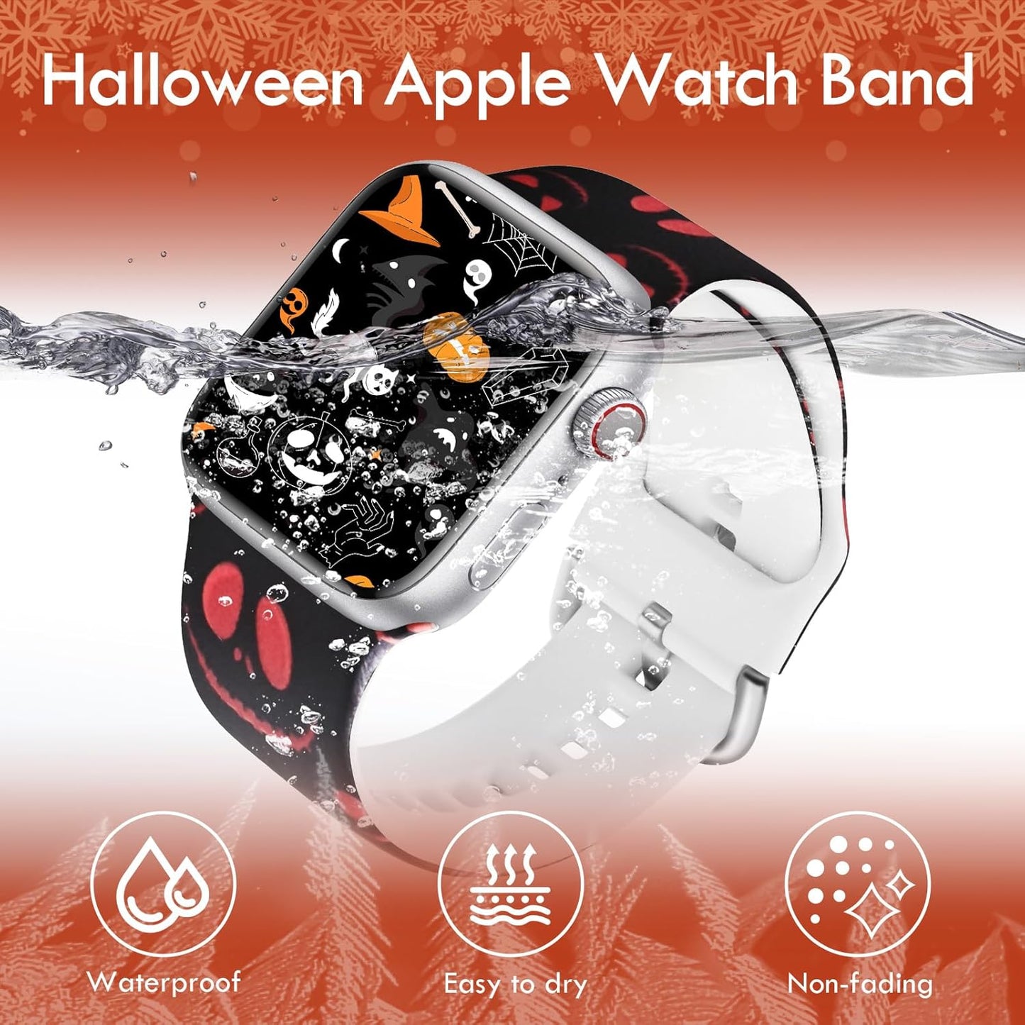 Halloween Bands Work with Apple Watch Band 38Mm 40Mm 41Mm for Women Girl, Silicone Strap for Apple Watch Bands Gift, Soft Festival Bands for Iwatch Bands Series 10 9 8 7 6 5 4 3 2 1 SE Men Boy