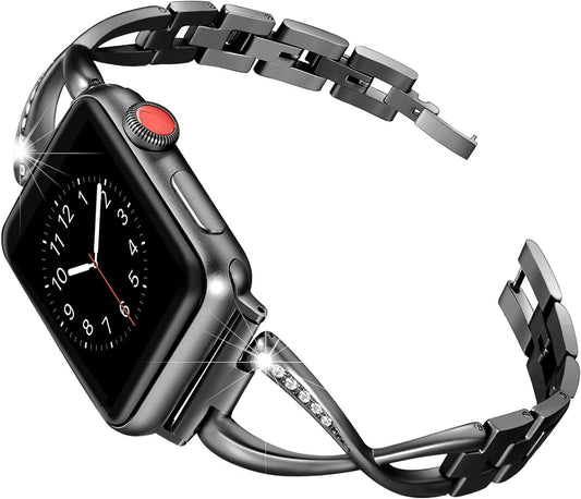 Bands Compatible with Apple Watch Band 38Mm 40Mm 41Mm 42Mm 44Mm 45Mm Iwatch SE Series 9/8/7/6/5/4/3/2/1 Women Dressy Jewelry Stainless Steel Accessories Wristband Strap
