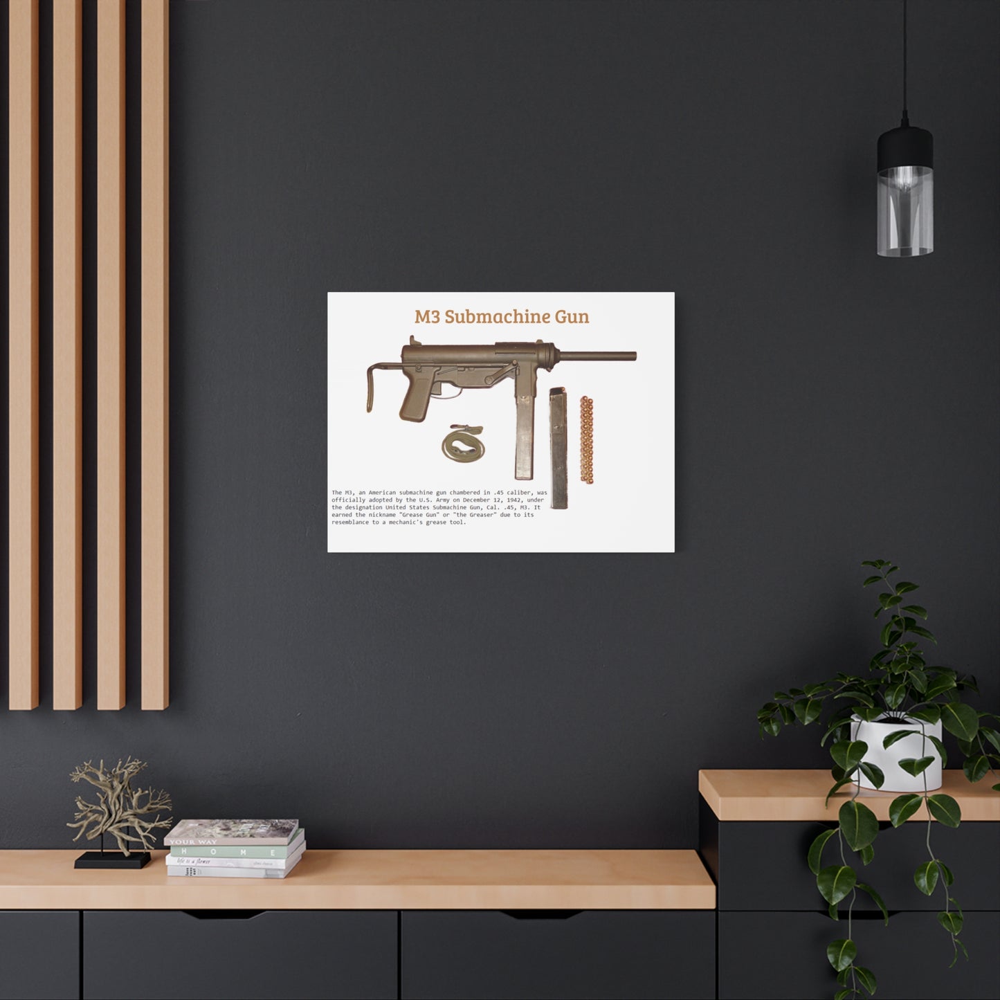 Grease Gun M3 submachine gun Matte Canvas, Stretched, 1.25"