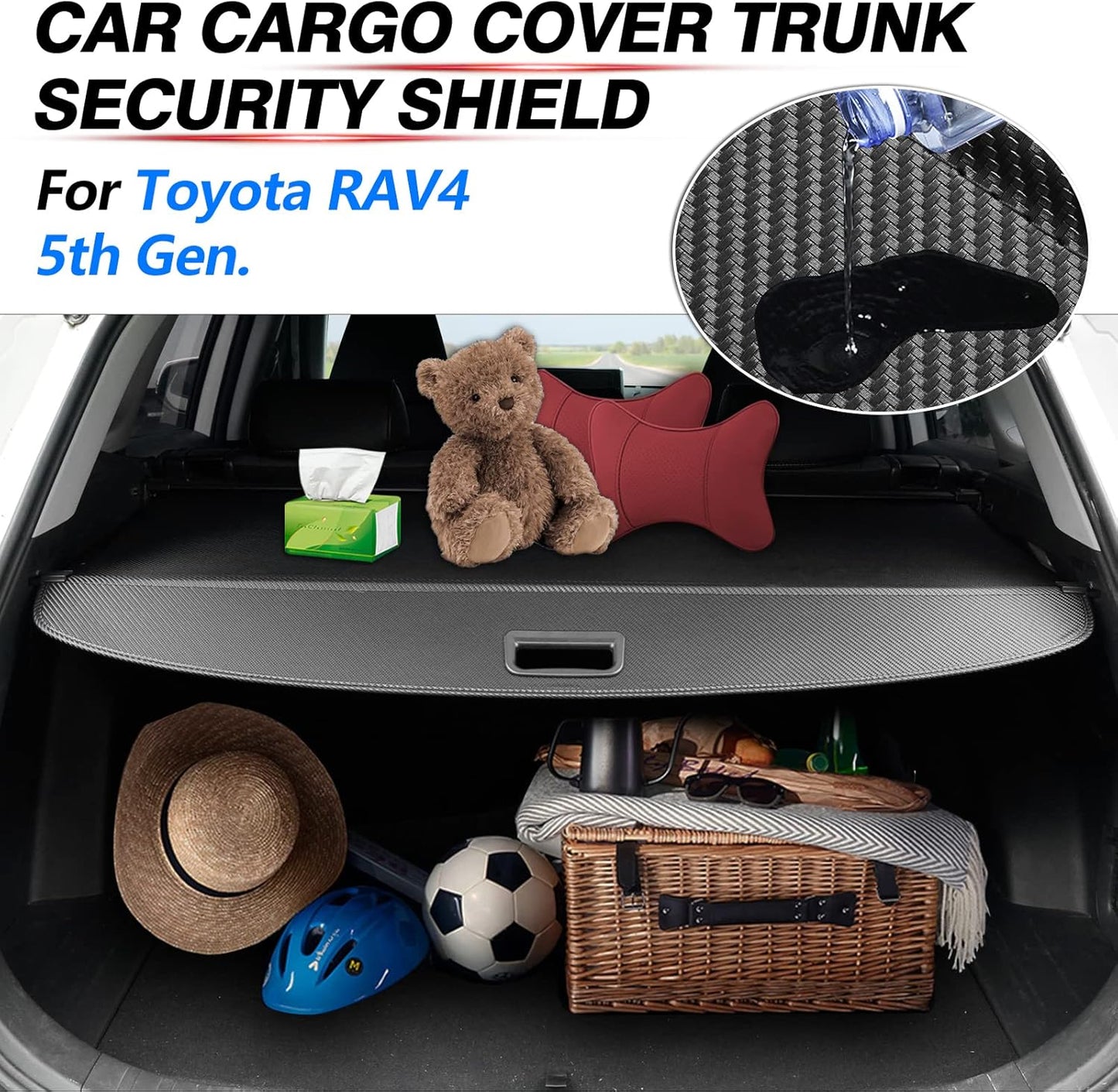 Cargo Cover for 2019-2024 2025 Toyota RAV4 Accessories Trunk Cover Retractable Trunk Shielding Shade Cargo Luggage Cover No Gap