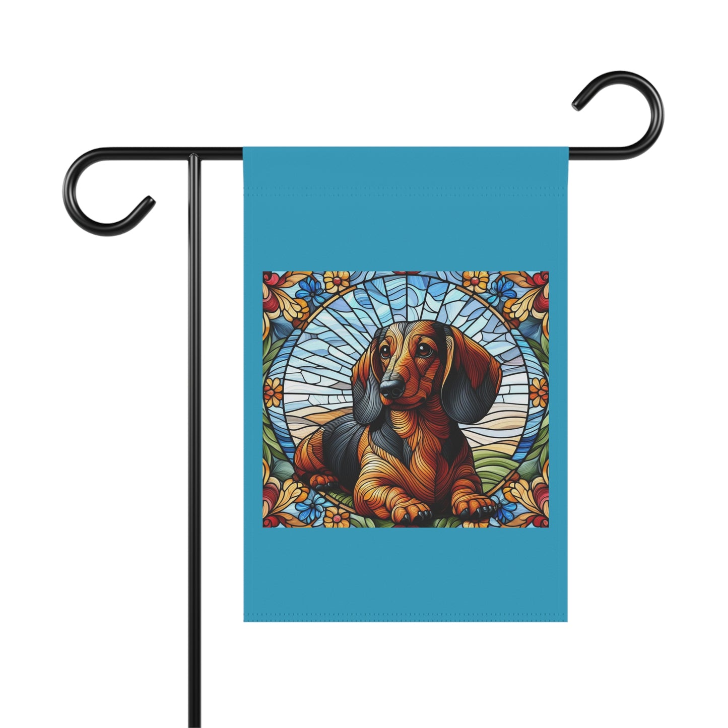 Colorful Dachshund Garden Banner with Floral Design