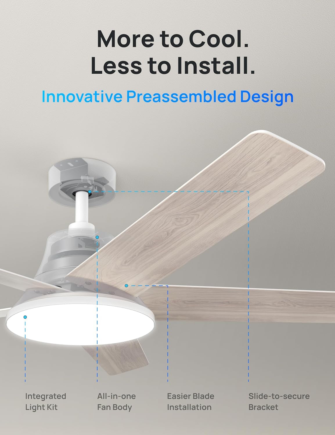 Smart Ceiling Fan with Lights, 52 Inch, 12 Speeds & 3 Fan Modes, Stepless Color Tones, Dimmable LED Light, 12H Timer, Quiet DC Motor, Remote/App/Alexa Control, White Ceiling Fans Indoor