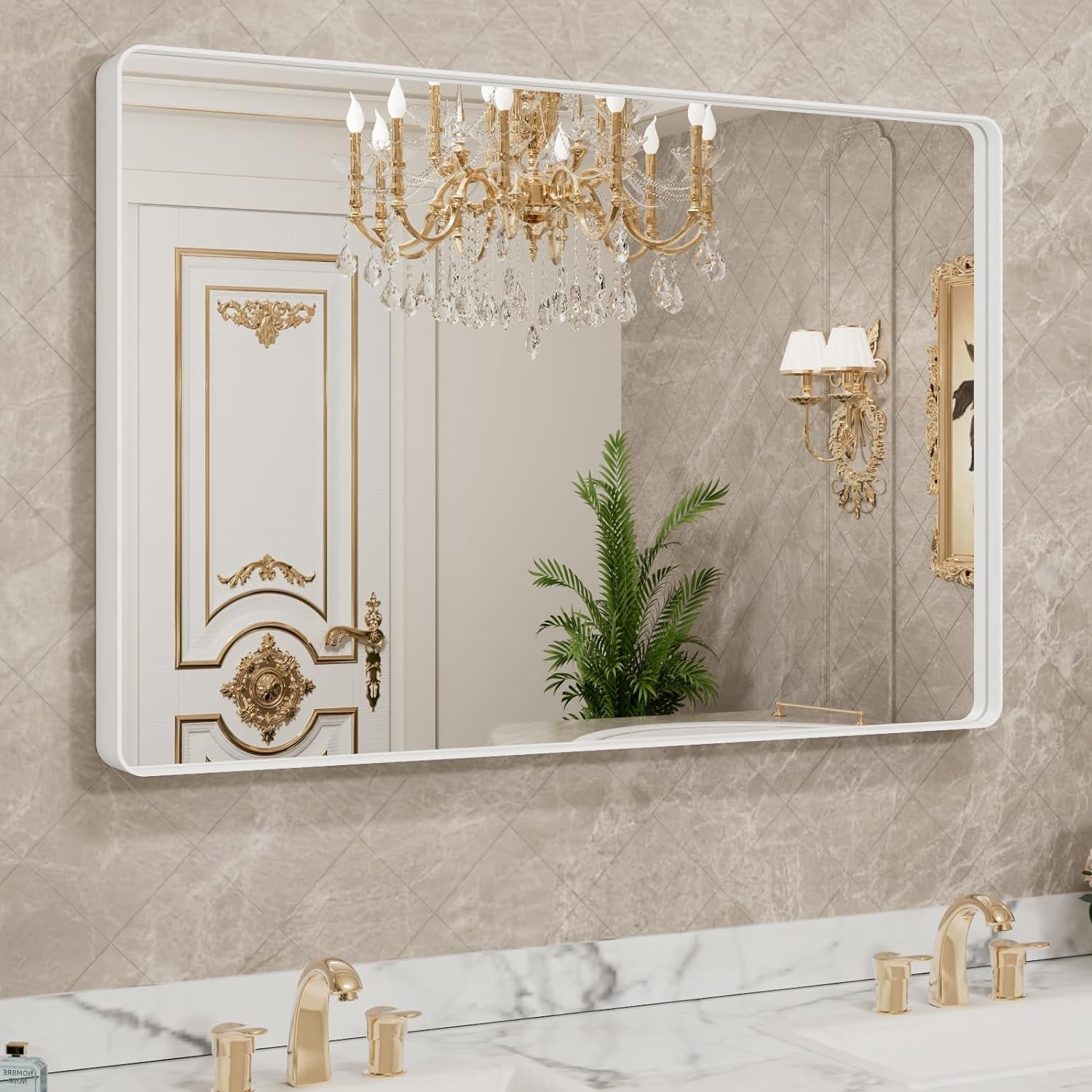 50X30 Inch Black Metal Framed Bathroom Mirror for Wall, Matte Black Bathroom Vanity Mirror Farmhouse, Large Rounded Rectangle Mirror, Anti-Rust, Tempered Glass, Hangs Horizontally or Vertically