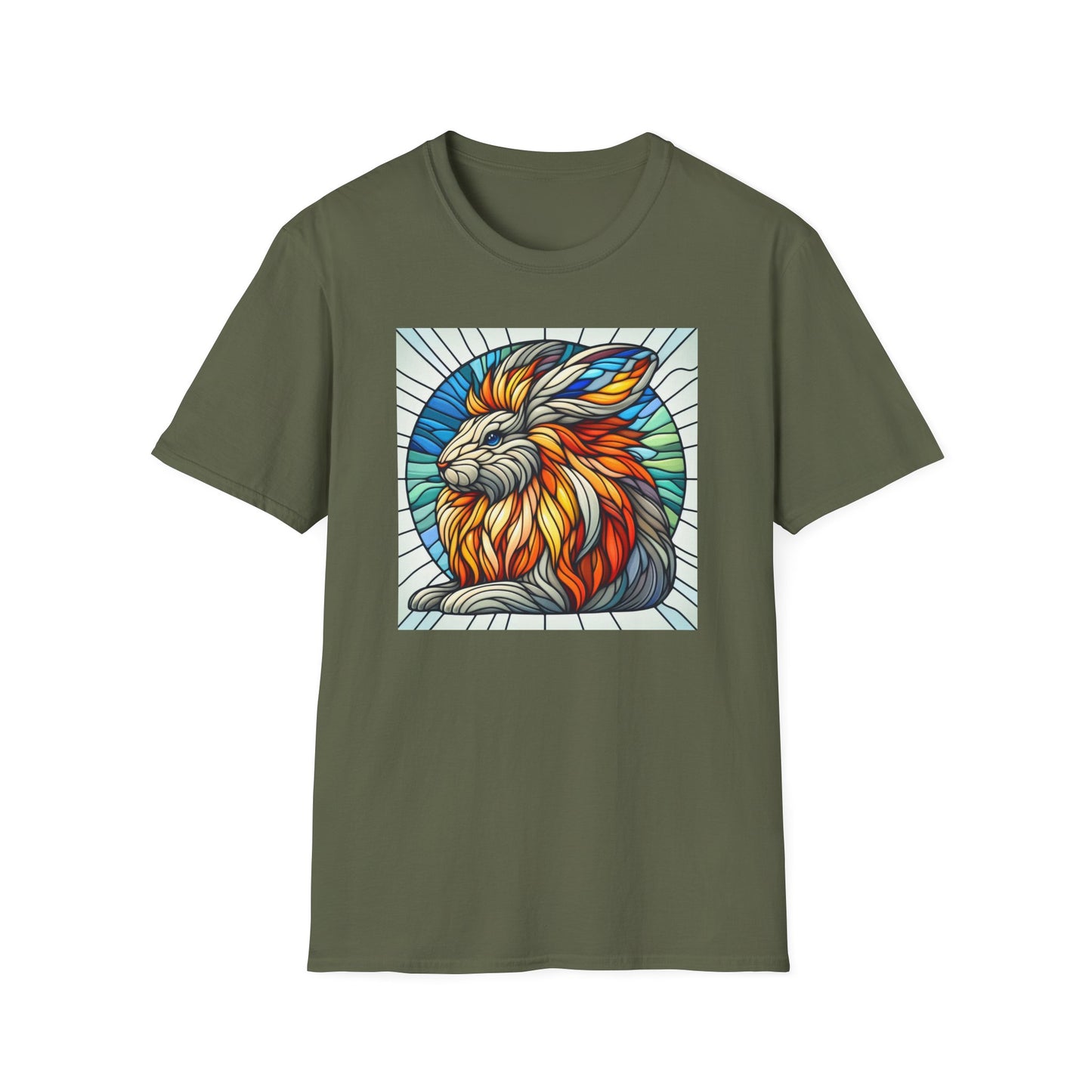 Lionhead Rabbit Animal Stained Glass Design Unisex Softstyle T-Shirt