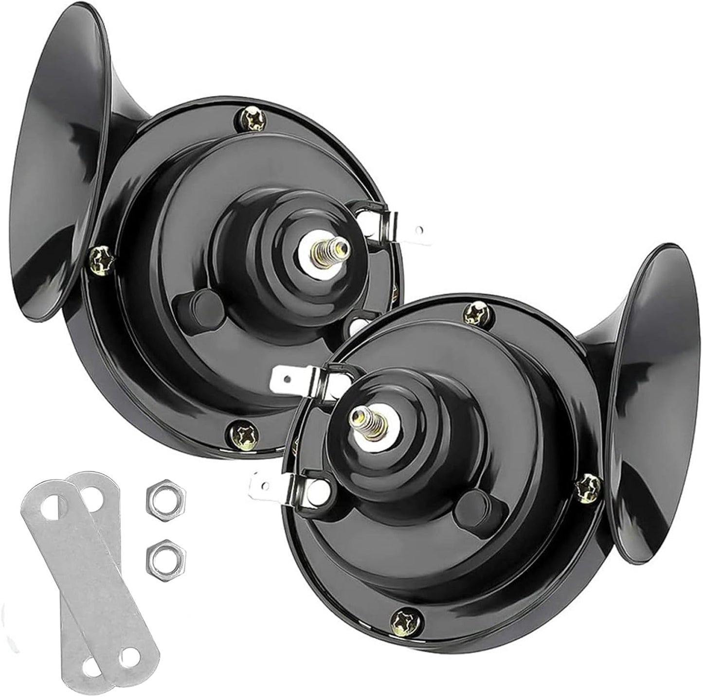 300DB Super Loud Train Horns for Truck, 2Pcs 12V Car Horn Kits, Loud Dual-Tone Waterproof Electric Air Horns, Automotive Accessories Universal for Cars Pickup Trucks Motorcycle Bike Boat (Black) TRUCK DRIVER