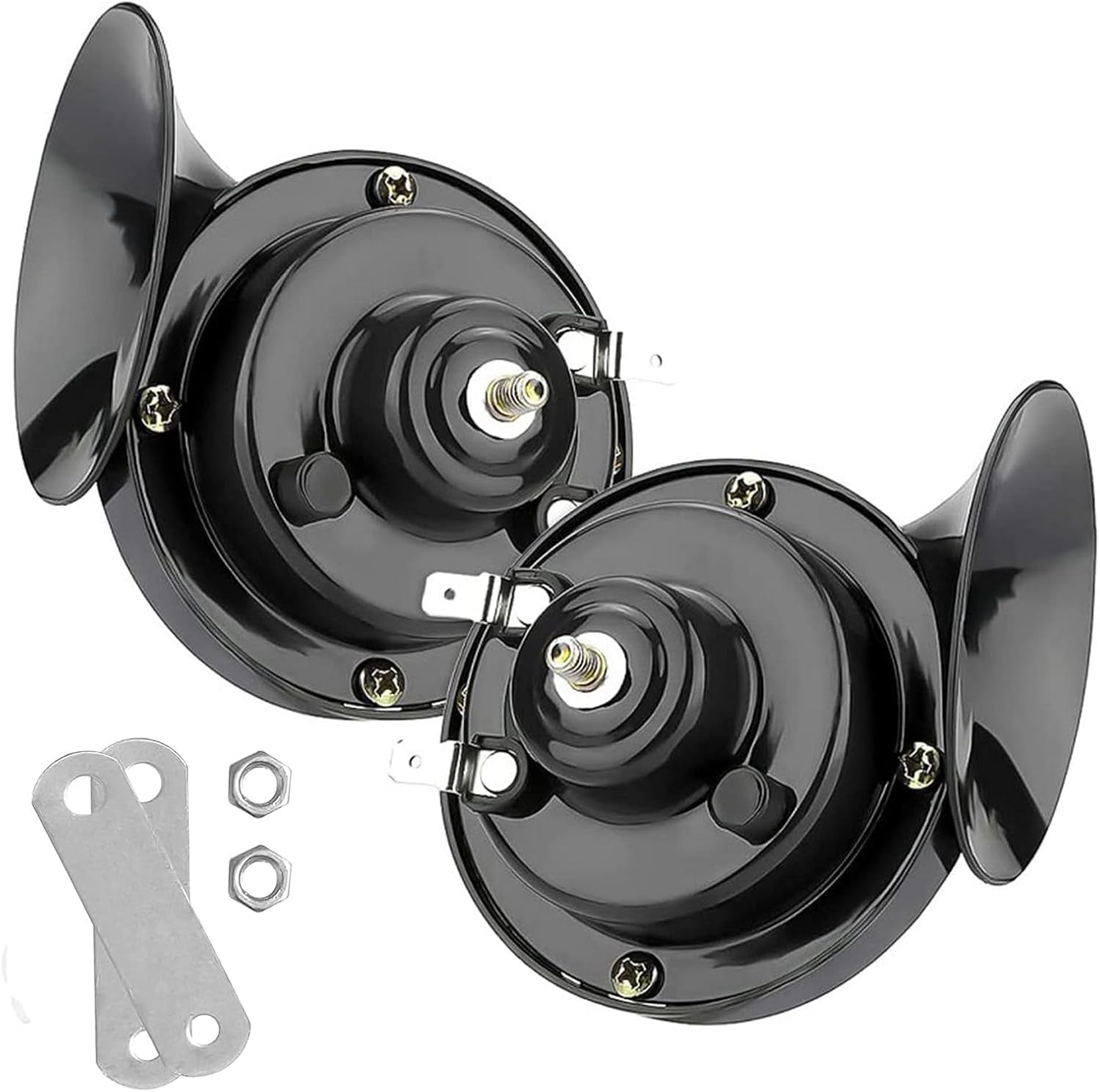 300DB Super Loud Train Horns for Truck, 2Pcs 12V Car Horn Kits, Loud Dual-Tone Waterproof Electric Air Horns, Automotive Accessories Universal for Cars Pickup Trucks Motorcycle Bike Boat (Black) TRUCK DRIVER