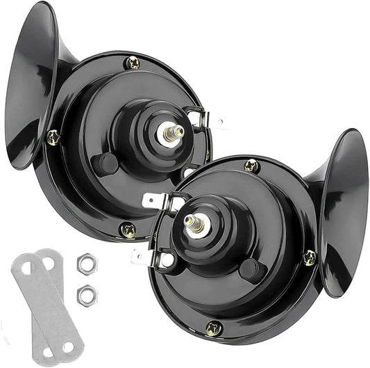 300DB Super Loud Train Horns for Truck, 2Pcs 12V Car Horn Kits, Loud Dual-Tone Waterproof Electric Air Horns, Automotive Accessories Universal for Cars Pickup Trucks Motorcycle Bike Boat (Black) TRUCK DRIVER