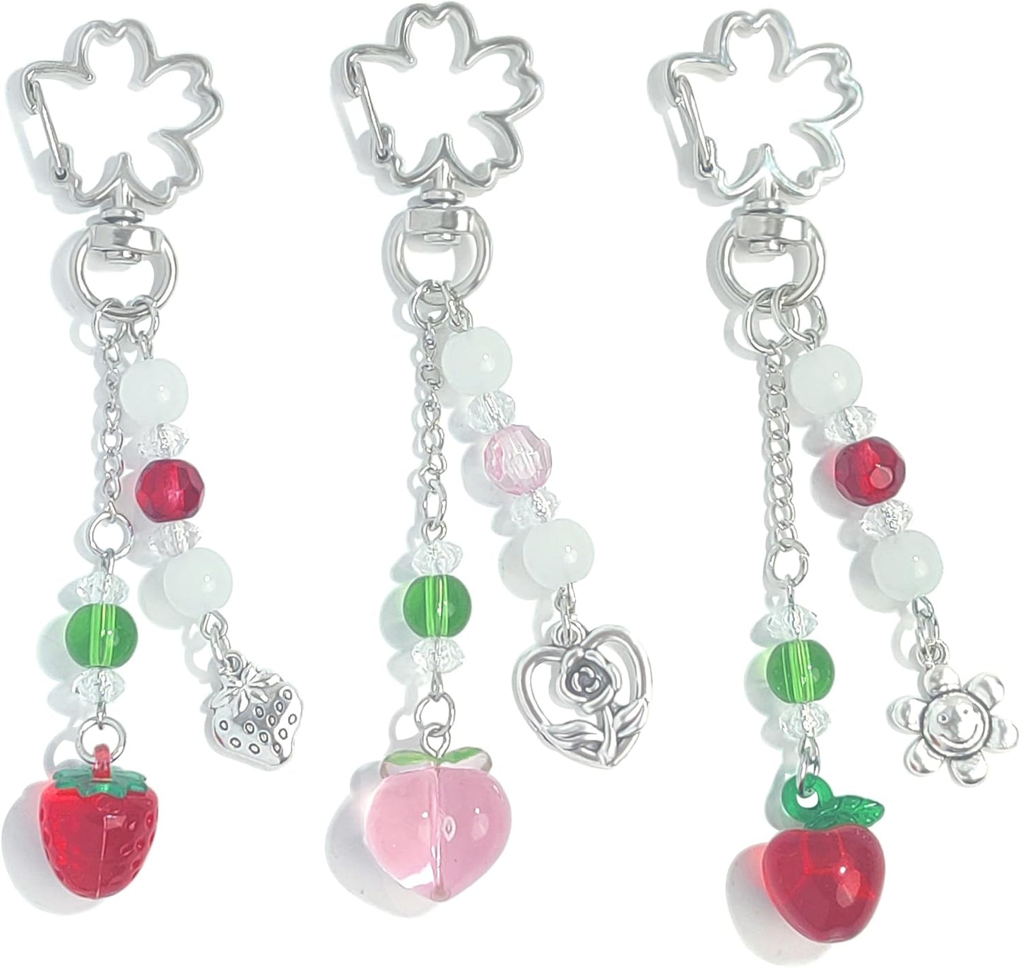 Cute Keychain Aesthetic Y2K Keychain Accessories Heart Butterfly Strawberry Bear Key Chain for Keys Bags Women Gifts