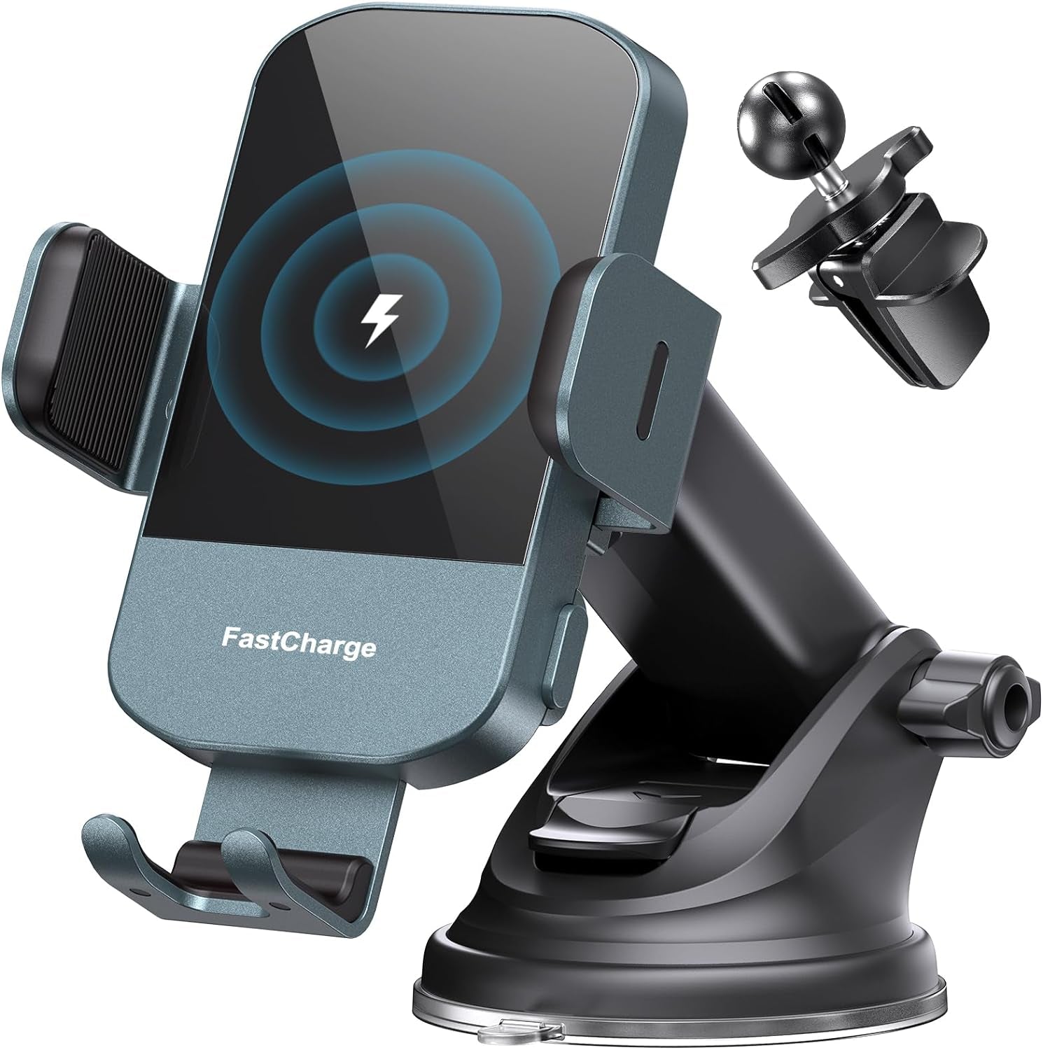 Wireless Car Charger, 15W Fast Charging Auto Clamping Car Charger Phone Mount Phone Holder Fit for Iphone 16 15 14 13 12 Pro Max 11 XR XS, Samsung Galaxy S24 Ultra S23 S22 S21, S20, S10+, Black
