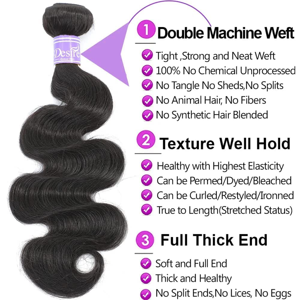 Hair 12A Brazilian Body Wave Bundles with Closure (10 12 14+10,Free Part)100% Unprocessed Brazilian Virgin Human Hair Body Wave Bundles with Closure Natural Black Color