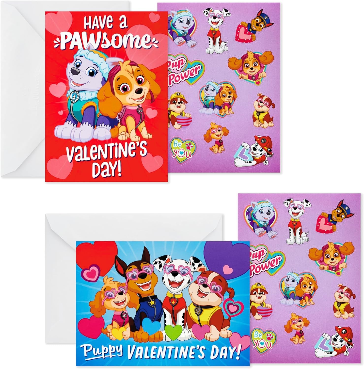 Paw Patrol Valentines Day Cards and Stickers for Kids School (24 Classroom Valentines with Envelopes)
