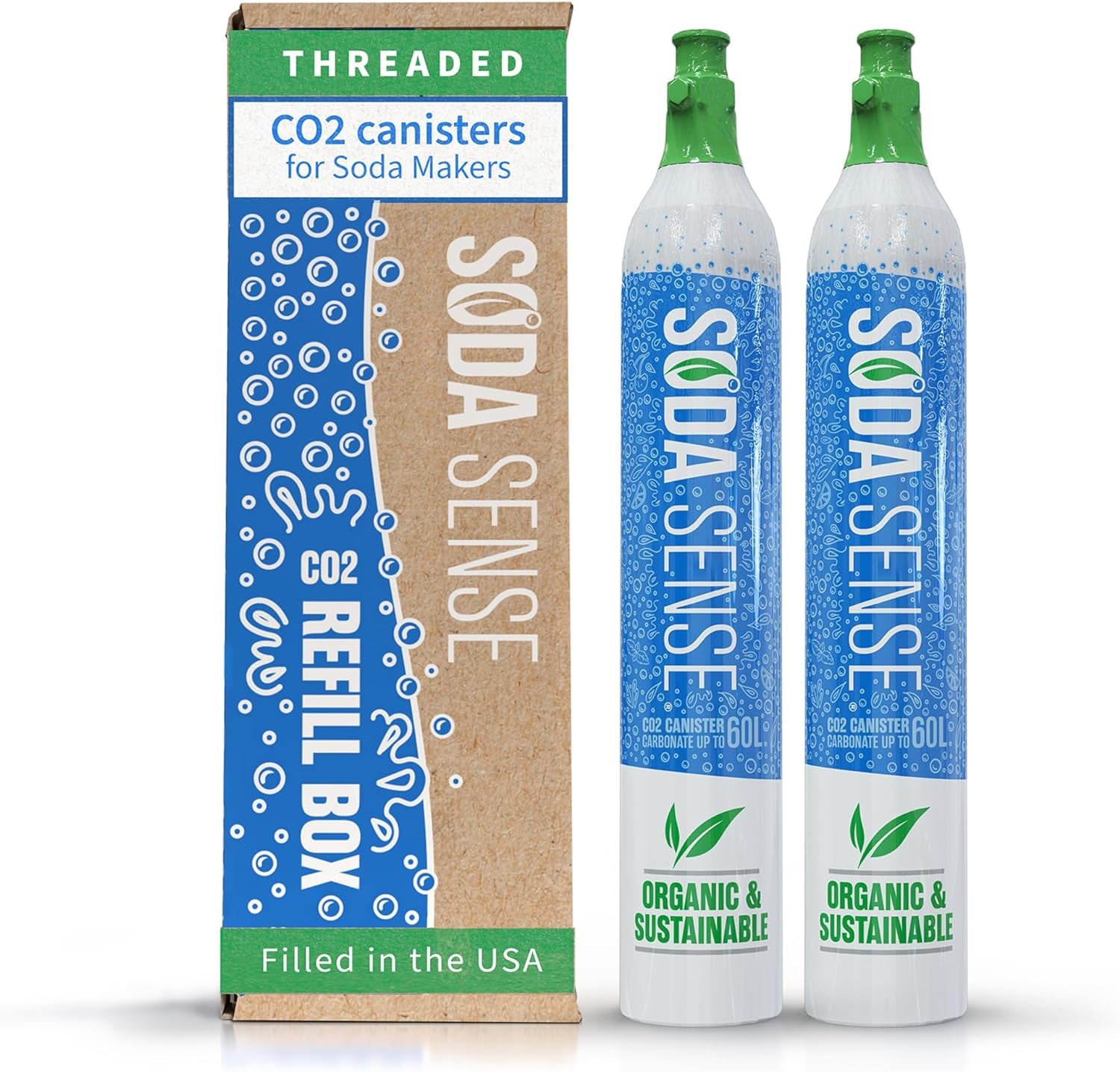 60L Threaded CO2 2 Pack Canister Refill, Compatible W/All Threaded 'Screw-In' Soda Makers Including Sodastream [Excludes ART, TERRA & DUO]