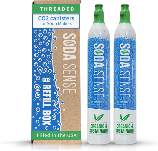 60L Threaded CO2 2 Pack Canister Refill, Compatible W/All Threaded 'Screw-In' Soda Makers Including Sodastream [Excludes ART, TERRA & DUO]