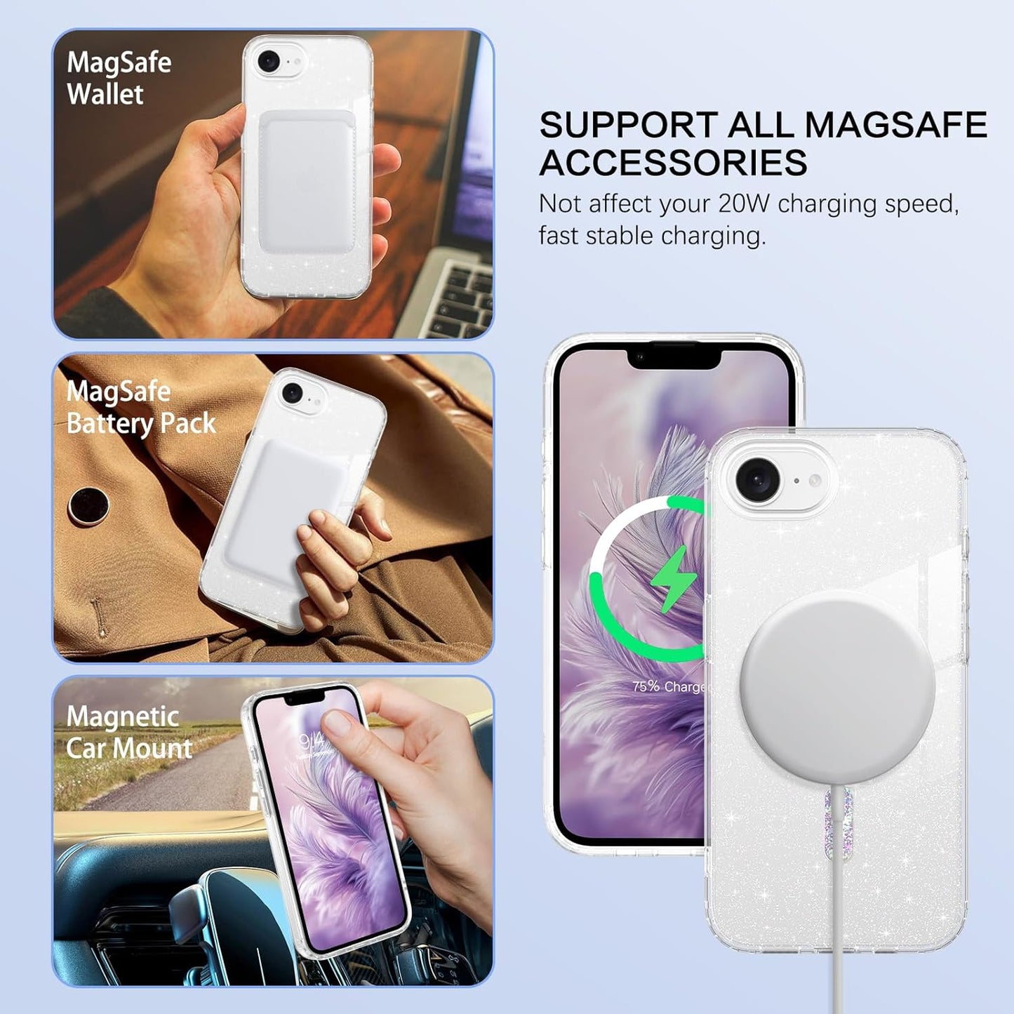 for Iphone 16E Case, for Iphone SE 4(2025), Clear Crystal Glitter Phone Case, [Compatible with Magsafe Accessories] Sparkly Cute Women Girl Clear Cover for Iphone 16E 6.1", Clear Glitter