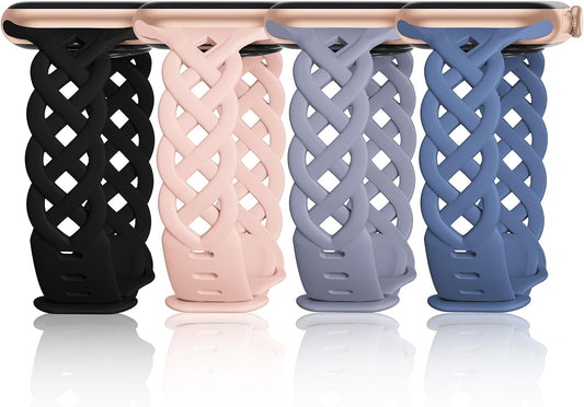 Slim Silicone Bands Compatible with Apple Watch Band 40Mm 38Mm 41Mm 44Mm 45Mm 42Mm Women Floral Breathable Braided Lace Thin Sport Strap Replacement Wristbands for Iwatch SE Series 9 8 7 6 5 4 3 2 1