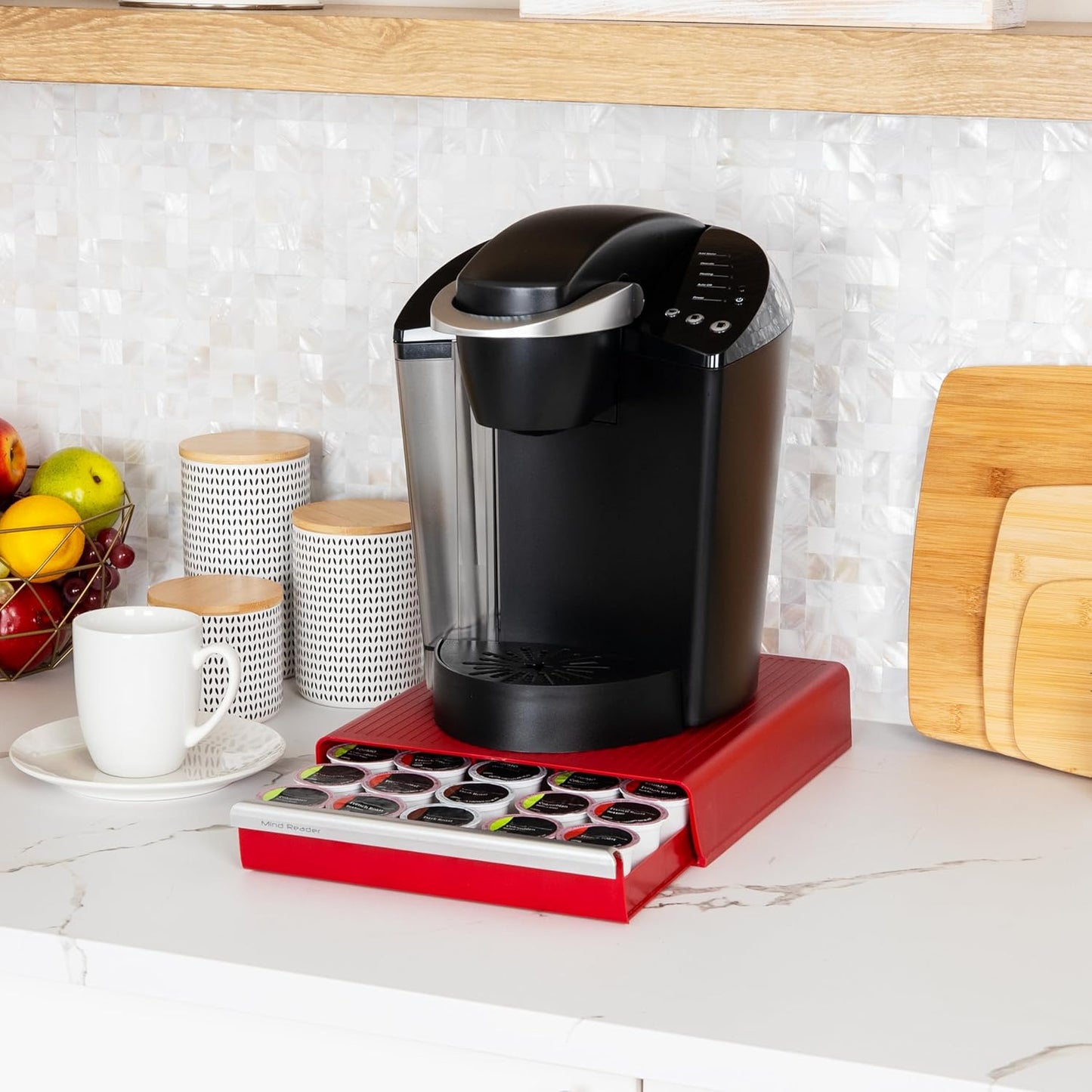 Single Serve Coffee Drawer 30 Pod Capacity, Countertop Organizer, 10.5"L X 12.75"W X 2.5"H, Red
