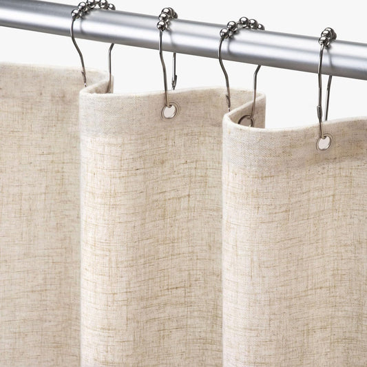 Linen Shower Curtain Beige Boho Farmhouse Shower Curtains for Bathroom Natural Cloth Cotton Fabric Liner Cream 72 X 72 Inch Modern