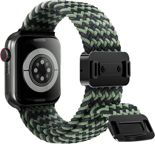 Magnetic Stretchy Watch Band Compatible for Apple Watch Band 38Mm 40Mm 41Mm,Comfortable Adjustable Straps Wristbands for Iwatch Series 9 8 7 6 5 4 SE 3 2 1 Ultra 1 2 Women Men,Black&Army Green