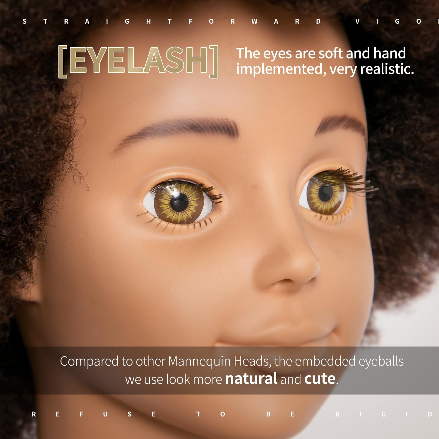 Mannequin Head Human Hair African Mannequin Head with 100% Human Hair Manikin Doll Head for Hair Styling with Cute Appearance and Embed Curly Cosmetology Manican Mannequins Heads with Stand