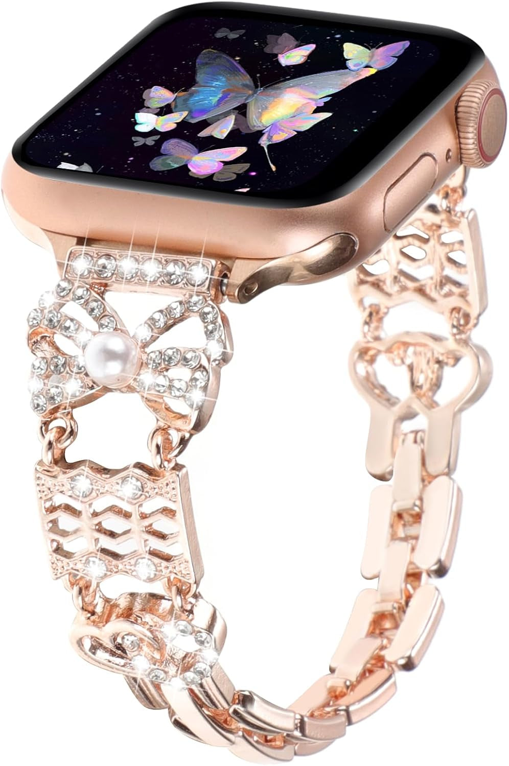 Bling Bracelet Band Compatible with Apple Watch Bands for Women 46Mm 40Mm 41Mm 38Mm 44Mm 45Mm 42Mm 49Mm, Cute Cartoon Dressy Jewelry Charm Metal Strap for Iwatch Ultra 2 Series 10/9/8/7/6/5/4/3/2/1/SE