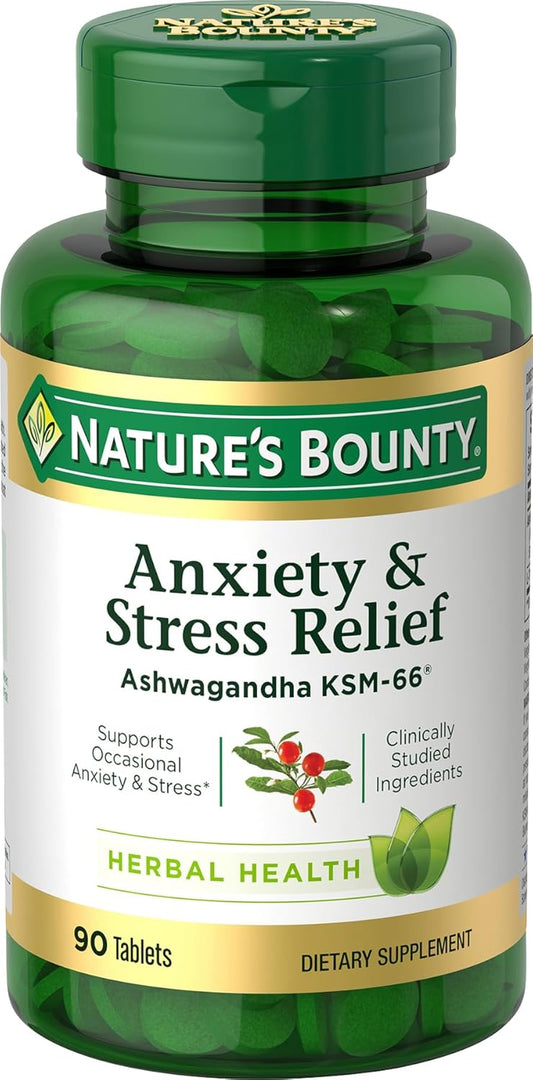 Stress Relief, Ashwagandha KSM-66, Supports Occasional Stress Relief, Dietary Supplement, Tablets, 90 Ct TLBH