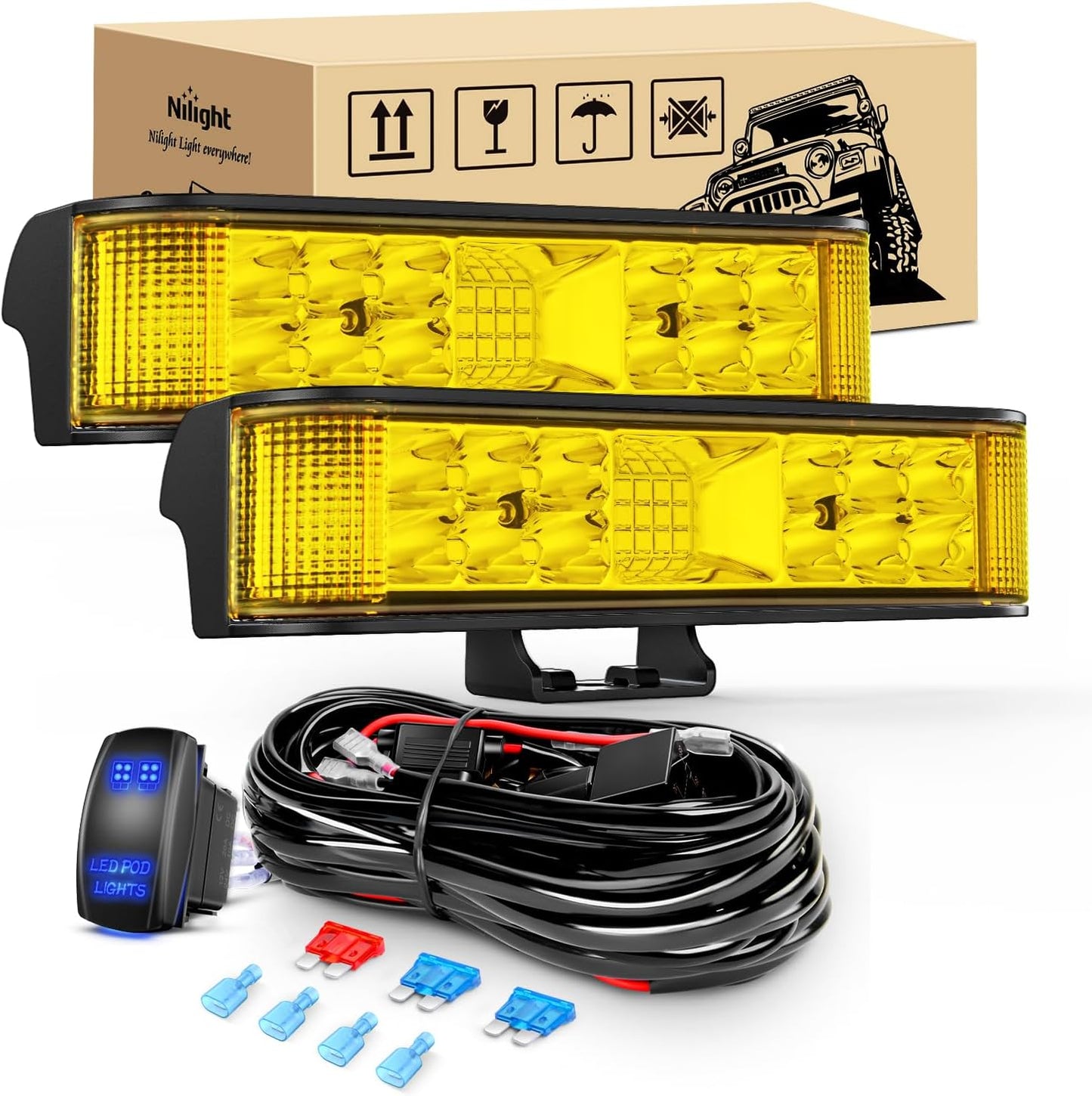 2Pcs 18W Spot LED Work Lights LED Pods Fog Lights off Road Led Lights Driving Lights With16Awg off Road Wiring Harness Kit-2 Leads