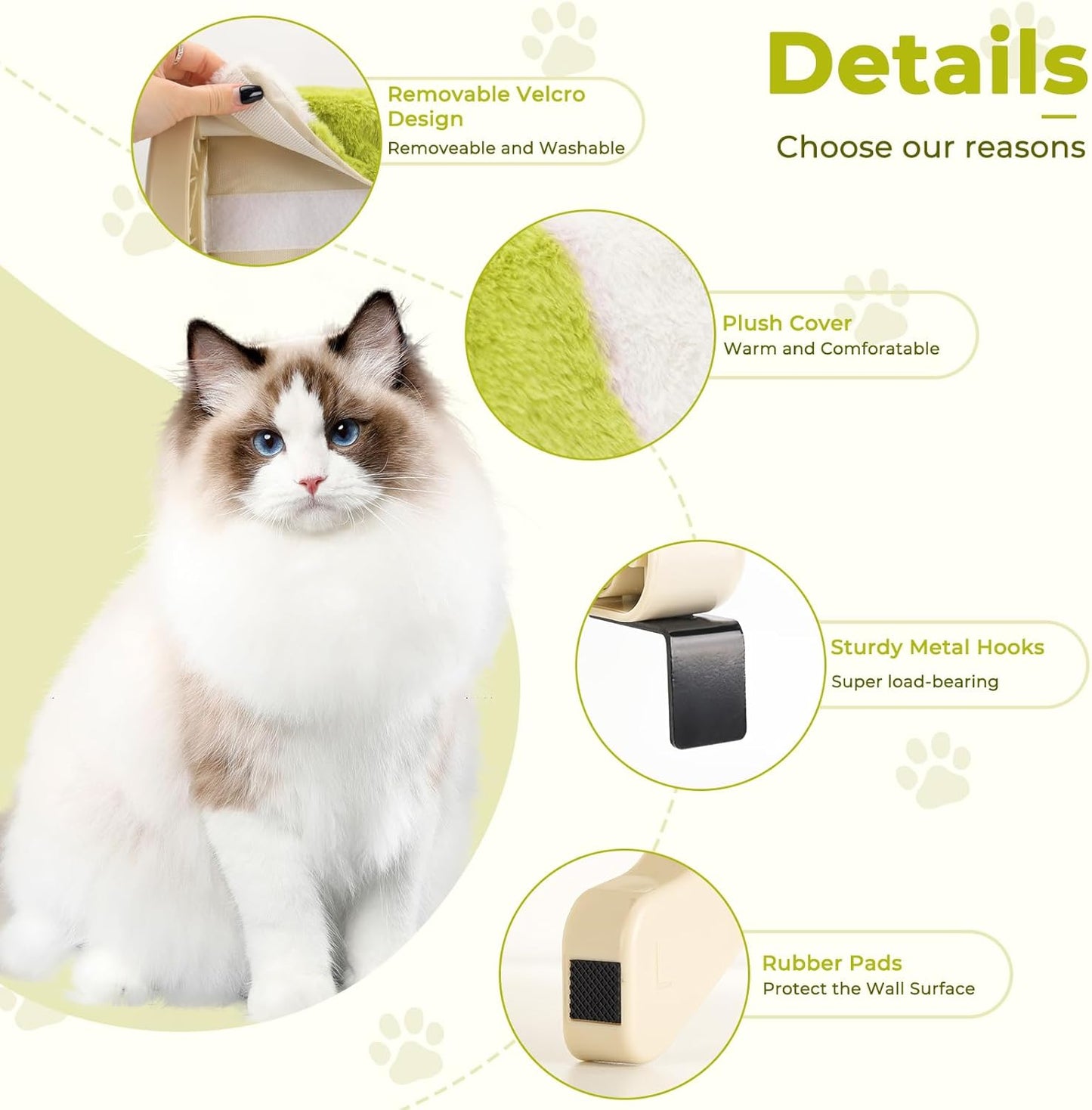 Cat Window Perch, Cat Window Hammock for Large Indoor Cats, Easy to Assemble & Adjust Cat Bed with Removable Cover, Cat Window Seat with Sturdy Bolster Fits for Windowsill,Bedside,Drawer and Cabinet