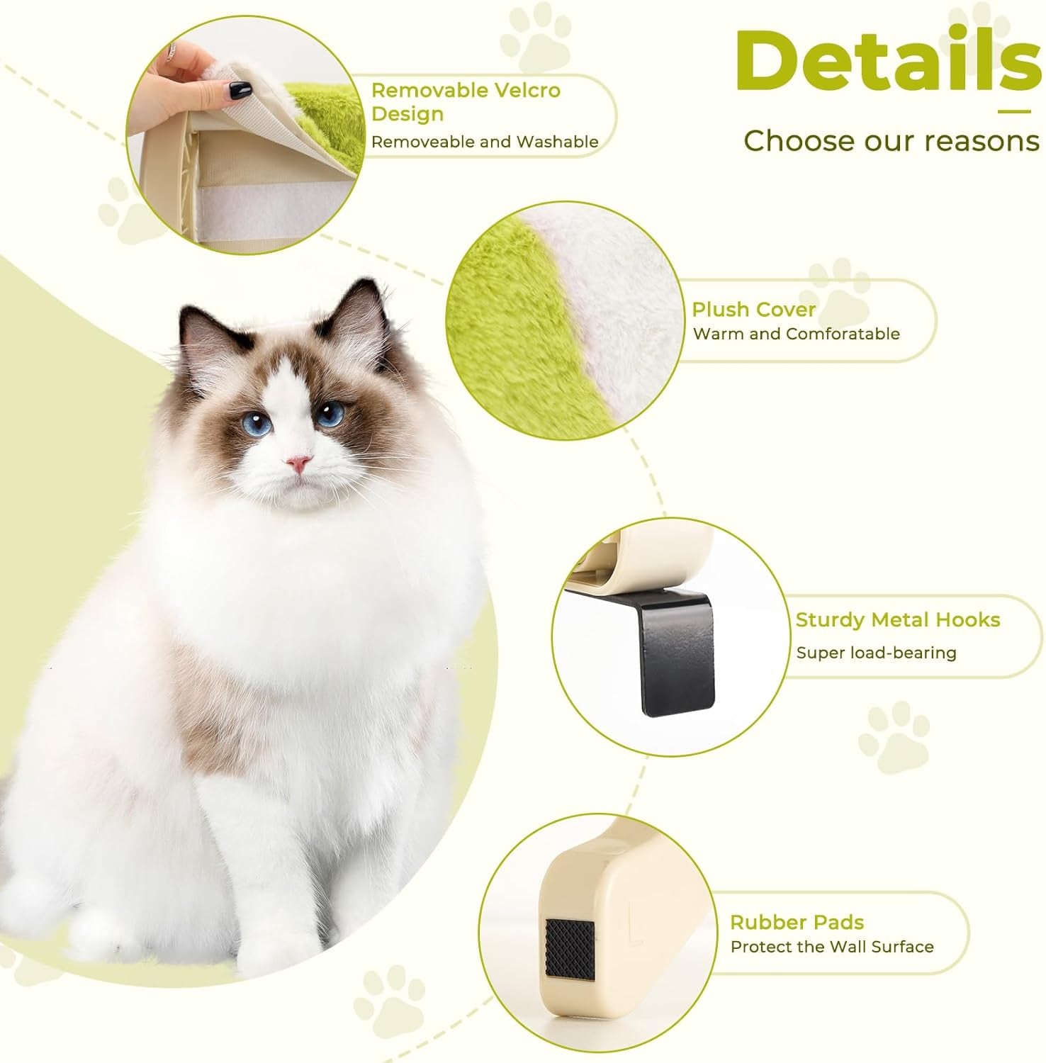 Cat Window Perch, Cat Window Hammock for Large Indoor Cats, Easy to Assemble & Adjust Cat Bed with Removable Cover, Cat Window Seat with Sturdy Bolster Fits for Windowsill,Bedside,Drawer and Cabinet