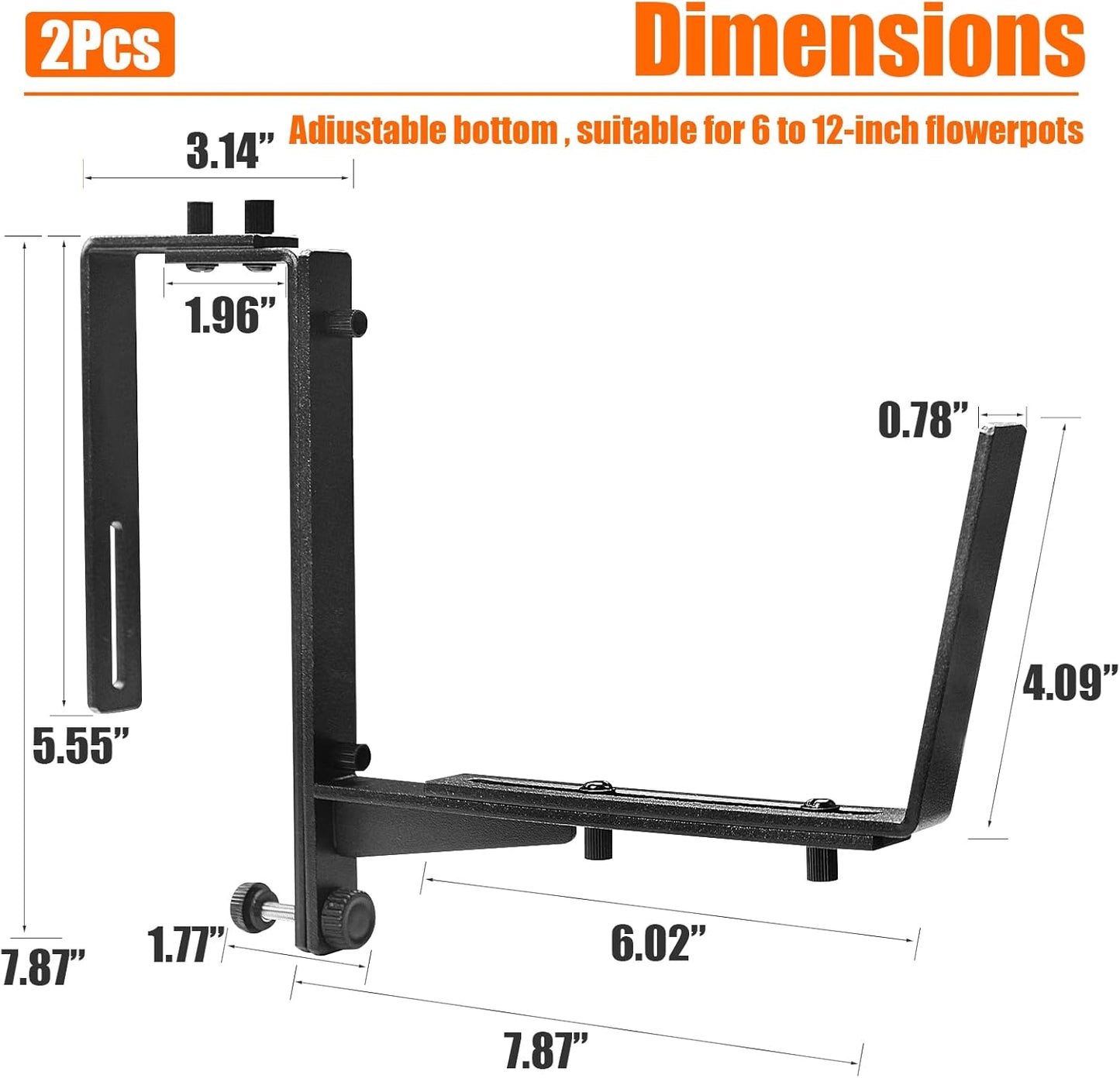 2 Pcs Adjustable Railing Planter Boxes Brackets,Heavy Duty Iron Window Box Planters Holder Outdoor for Railings,Windowsill,Patio,Deck,Garden,Balcony