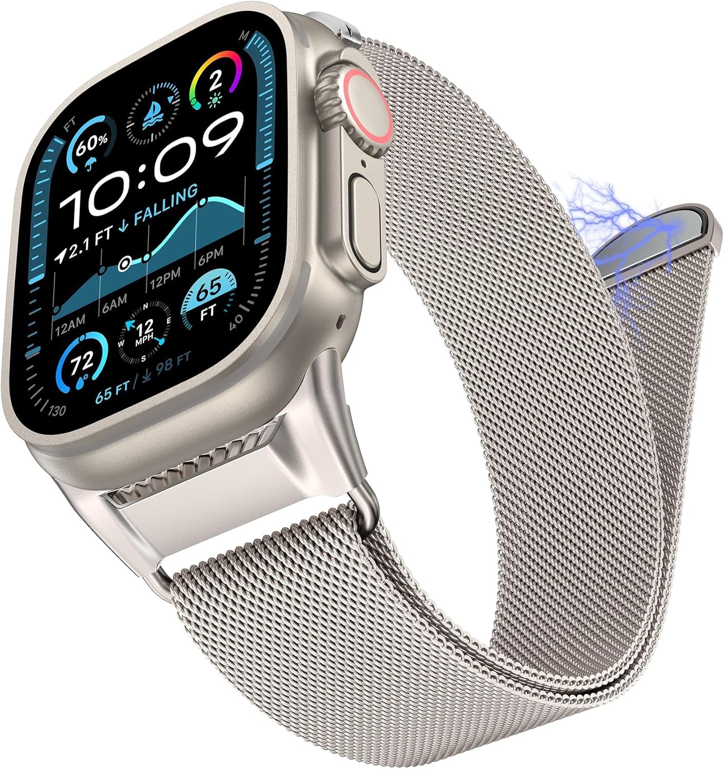 Milanese Mesh Loop Compatible with Apple Watch Band Ultra 2/1 49Mm Series 10 46Mm, Mechanical Design Metal Connector for Iwatch Series 9/8/7 45Mm, Se2/Se/Series 6/5/4 44Mm, Series 3/2/1 42Mm